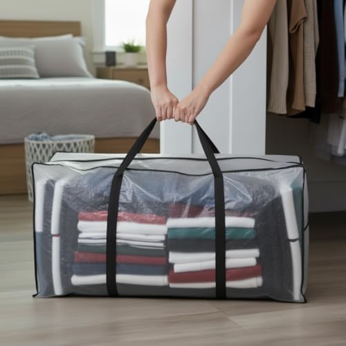 68.5 GAL 2 Pack XXL Jumbo Extra Large Heavy Duty Stronger Handles Storage Bags Moving Totes Zippered Reusable Wrap Around Handle Storage Totes (Translucent/Semi-Transparent) - Image 7