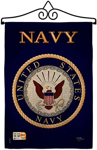 Navy Burlap Garden Flag - Set Wall Hanger Armed Forces USN Seabee United State American Military Veteran Retire Official - House Decoration Banner Small Yard Gift Double-Sided Made In USA 13 X 18.5 by Breeze+Decor