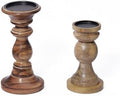 Rustic Wooden Candle Holders Set of 2, Handcrafted Antique Farmhouse Pillar Candle Stand for Home Decor, Vintage Decorative Mango Wood Taper Holder for Mantel, Living Room, Wedding, Table Centerpiece by Unknown