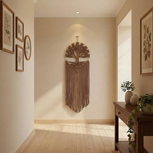 Sylfaen Tree of Life Macrame Wall Hanging - Boho Handmade Woven Tapestry - Dream Catcher Wall Decor Art Living Room - Macrame Tapestry Boho Decor for Bedroom (Brown) - Image 7