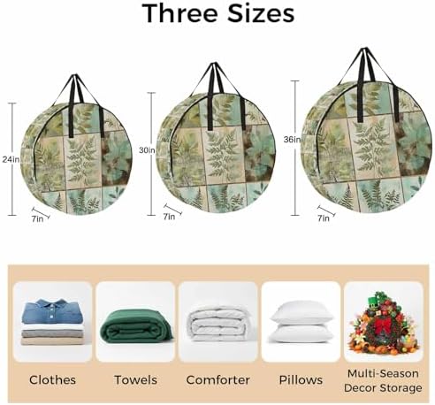Leaves Round Storage Bag 24 Inch, Vintage Stitching Clothes Storage Container with Handles Heavy Duty Organizer for Comforter, Bedding & Holiday Wreaths - Image 7