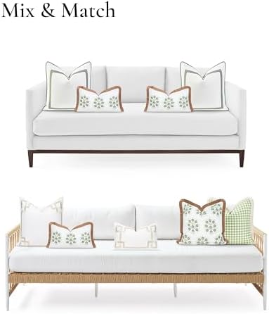 Hofdeco Premium Coastal Patio Indoor Outdoor Lumbar Pillow Cover Only, 12"x20" Water Repellent for Backyard, Couch, Green Embroidered Floral with Fringe - Image 4