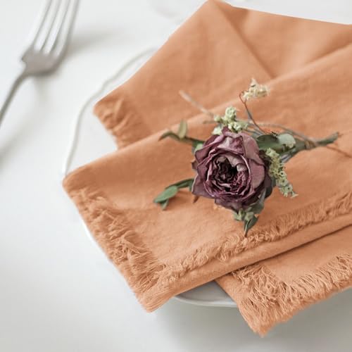Handmade Cloth Napkins 100% Cotton Napkins with Fringe，Delicate Handmade Cloth Napkins for Dinners, Parties, Weddings and More，18 x 18 Inch Set of 12 - Caramel - Image 2