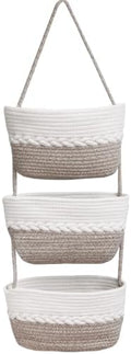 Over the Door Hanging Basket for Organizing 3 Tiers Woven Cotton Rope Wall Mount Storage basket Decorative Kitchen Hanging Organizer Bathroom include 1door hook MixedBrown by ililmmoe