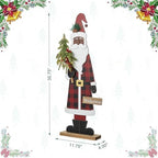 Glitzhome 36''H Lighted Wooden Africa Santa Porch Decor with Timer & LED Lights, Christmas Standing Santa Porch Sign Decor with Xmas Tree and Welcome Plaques for Front Door Outdoor Decor - Image 4