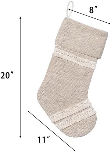 GEXWORLDWIDE GEX Christmas Stockings 8 Pack for Family 20" Large Rustic Farmhouse Country Xmas Stockings with Tassels Hanging Ornament Decorations for Fireplace Xmas Season (Beige, Set of 8) - Image 4