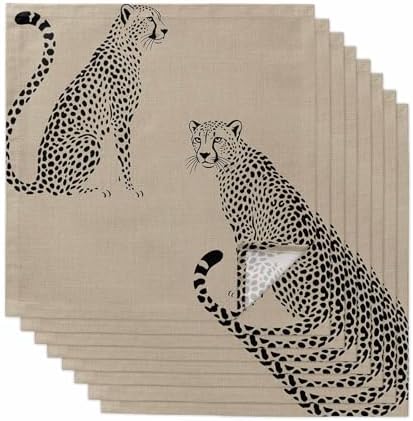 Black Wildlife Pattern Cloth Napkins Set of 8, Holiday Napkins for Baby Shower, Middle Century Leopard Print Beige Washable Reusable Dinner Napkin for Cocktail Wedding Party, 20 x 20 Inch by Boanket