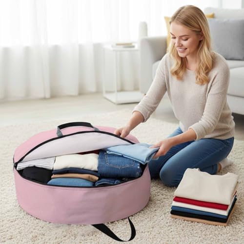 36 Inch Round Storage Bag 1 Pack,Classical Pink Leather Texture Waterproof Wreath Storage Container with Handles&Zipper Vintage Cowhide Pattern Closet Organizer Bags Garland Box - Image 3