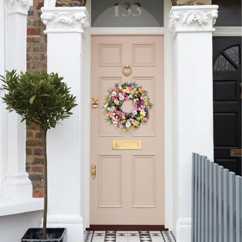 idyllic 22 Inch Spring Summer Wild Flower Front Door Wreath, Everyday Greenery Leaves for Indoor and Outdoor Use, Rustic Farmhouse Style Home Wreath Decor - Image 6