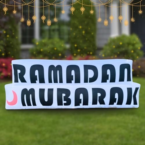 6FT Ramadan Inflatable Just Ramadan Mubarak! - Islamic Ramadan Decor for Outdoor Front/Back Lawns, Built-in LED Lights and Fan to Blow Up with Air, Iftar/Eid Gift by RamadanInflatablesLLC