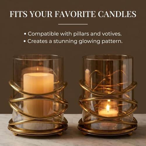 Decozen Candle Holder with Glass and Decorative Metal in Swirl Design for Home Decor Console Table Centerpiece Dining Living Room Bedroom Office Farmhouse Events Wedding Decorations - Set of 2 - Image 6