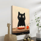 XYHYRA Framed Vintage Funny Black Cat Kitchen Wall Art, Cute Cartoon Cat with Rice Balls Canvas Print Painting, Japanese Food-Inspired Poster Picture for Dining Room Cafe Coffee Nook Decor 16x24 inch - Image 5