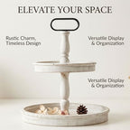 Krismax Decorative Trays - Two Tiered Tray Stand Rustic Tiered Tray Decor 2 Tiered Tray Serving Tray Seasonal & Holiday Decoration Wooden Tray for Coffee Table Farmhouse Display Stand Tray - Image 2