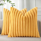 Pallene Faux Fur Decorative Throw Pillow Covers 24x24 Set of 2, Yellow by PALLENE