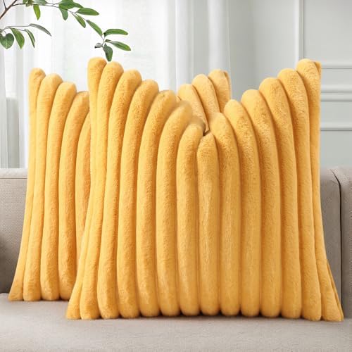 Pallene Faux Fur Decorative Throw Pillow Covers 22x22 Set of 2, Yellow by PALLENE
