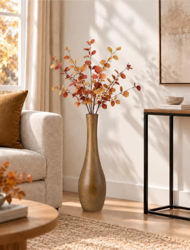 Hanobe 22" Tall Wooden Floor Vase for Pampas Grass, Brown Rustic Boho Style - Image 2
