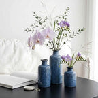 Ceramic Vase Set of 3, Deep Blue Glazed Bud Vases for Home Decor, Modern Farmhouse Decorative Blue Vases for Flowers, Table Centerpiece Set for Dining Room Living Room Kitchen Shelf Mantel - Image 5