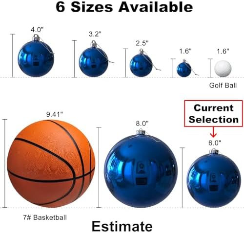 Royal Blue 6.0" Extra Large Christmas Balls - Christmas Tree Decoration Ornaments Shatterproof Hanging Shiny Balls for Birthday Holiday Wedding Decorations Set of 2pcs - Image 6