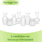 Mini Glass Vases for Centerpieces - Hewory Clear Small Bud Vases in Bulk, Cute Flower Vases Set for Wedding, Home Decoration, Table Decor (Clear, 8) - Image 6