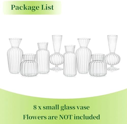 Mini Glass Vases for Centerpieces - Hewory Clear Small Bud Vases in Bulk, Cute Flower Vases Set for Wedding, Home Decoration, Table Decor (Clear, 8) - Image 6