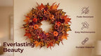 24 Inch Fall Wreath for Front Door, Artificial Autumn Harvest Wreath with Maple Leaf, Pumpkin, Rose, Pinecone, Autumn Sunflower Wreath，Thanksgiving Wall Window Porch Outdoor Indoor Home Decor - Image 3