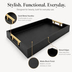 Luxury Black Ottoman Tray with Gold Handles – 12x17 Large Decorative Serving Tray for Coffee Table, Couch, Breakfast in Bed & Home Décor – Modern Wood Display Tray - Image 5