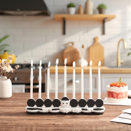 Rite Lite Hanukkah Cookies Menorah Adorable Chanukah Candle Holder Hand-Painted Resin Whimsical Smiley Face Jewish Holiday Party Decor Collectible Judaica Centerpiece Hanukkah Hostess Gifts 12" L - Image 5