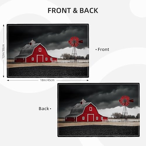 Farmhouse Placemats Set of 6, Black and Red Place Mats, Rustic Wipeable Washable Table Mat for Kitchen Dining Home Decor Linen Plate Mat 18x12 Inch - Image 2