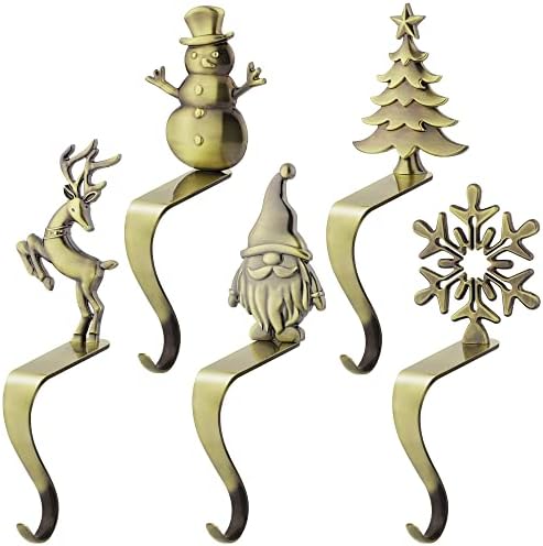 URATOT Christmas Stocking Holders Non-Slip Metal Stocking Hooks Mantel Stocking Holders Hanger in 5 Designs for Christmas Decoration, Bronze, Set of 5 by URATOT