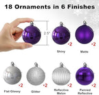 Purple & Silver 2.5" Christmas Balls Christmas Tree Decoration Ornaments Shatterproof Hanging Balls for Birthday Halloween Holiday Wedding Decorations Set of 18pcs - Image 2