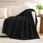 Waffle Knit Throw Blanket, Black Chenille Throw Blanket for Couch 50"x60" - Image 2