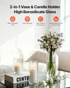 VEVOR Pillar Candles and Glass Vases Set 24 Pcs, Clear Cylinder Hurricane Candle Holders for Wedding Centerpieces, Tall Vase for Table Decor, Wedding Party, Thanksgiving,White (2.56" x 4.7",5.9",7.9") - Image 3
