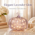 Lavender Crackle Glass Pumpkin Light, 5.5 Inch Battery Operated LED Pumpkin Decor with 6H Timer, Twinkle & Steady Glow, Fall Halloween Thanksgiving Christmas Table Decoration - Image 2
