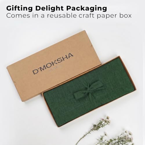 Signature Linen™ by D'Moksha, Forest Green Chambray Table Runner 144 Inches Long, 100% Pure Linen, Hemstitch, Extra Long Table Runner, 14 x 144 Inch for Dining- Fall, Weddings, Outdoor Hosting - Image 3