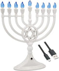 The Dreidel Company Traditional LED Electric White Hanukkah Menorah - Large Size 13-Inches Tall Battery or USB Powered - Includes a Micro USB Charging Cable by TheDreidelCompany