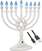 The Dreidel Company Traditional LED Electric White Hanukkah Menorah - Large Size 13-Inches Tall Battery or USB Powered - Includes a Micro USB Charging Cable by TheDreidelCompany
