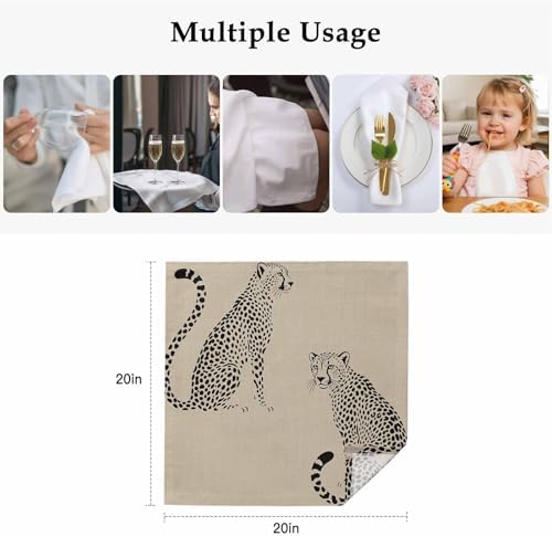 Black Wildlife Pattern Cloth Napkins Set of 8, Holiday Napkins for Baby Shower, Middle Century Leopard Print Beige Washable Reusable Dinner Napkin for Cocktail Wedding Party, 20 x 20 Inch - Image 4