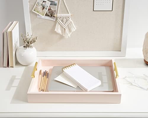 Kate and Laurel Lipton Decorative Tray with Polished Gold Metal Handles, Soft Pink - Image 6
