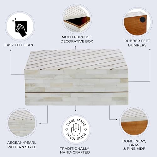 Handicrafts Home Large Decorative Storage Box with Lid – 9x6x3.5” Coffee Table Organizer, Keepsake- Decorative Boxes for Home Decor, Stylish Decorative Box for Office Decor- Aegean Pearl - Image 3