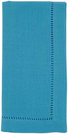 SARO LIFESTYLE Classic Hemstitch Cloth Napkins (Set of 12) - Elegant Everyday Dinner Napkins with Textured Fabric and Hemstitched Border for Dining Tables and Formal Entertaining, 22"x22", Turquoise by SaroLifestyle