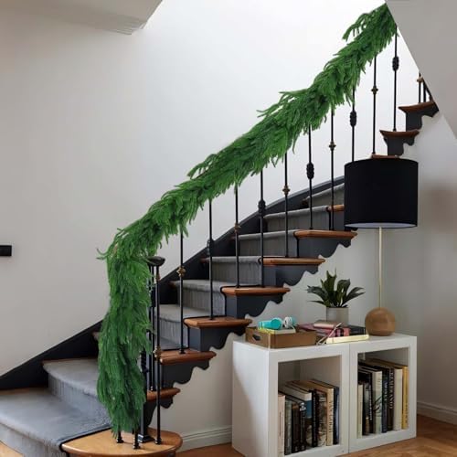 【Extra Full】 2Pcs 6FT Christmas Norfolk Pine Garland, Total 12ft Greenery Real Touch Decorations for Mantle Table Staircase Fireplace Mantel Porch Holiday Home Faux Xmas Indoor Outdoor Decor - Image 2