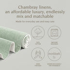 Over&Back 18x108 Woven Chambray Cotton Table Runner - Washable Table Runners for a Custom Home Decor Tablescape - Coffee Table, Dinner Table, Living Room - Green - Image 2