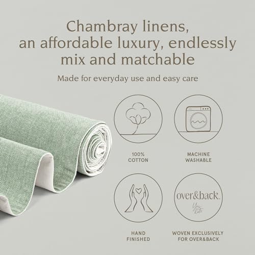 Over&Back 18x108 Woven Chambray Cotton Table Runner - Washable Table Runners for a Custom Home Decor Tablescape - Coffee Table, Dinner Table, Living Room - Green - Image 2