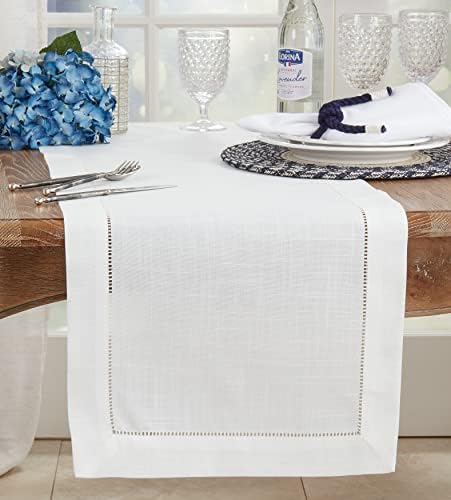 SARO LIFESTYLE Classic Hemstitch Table Runner - Elegant Everyday Table Runner with Textured Fabric and Hemstitched Border for Dining Tables and Formal Entertaining, 16"x90", Ivory - Image 3