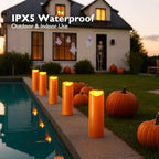 Homemory 4"x12" Halloween Orange Flameless Candles, Fall Candles, Outdoor Waterproof Flameless Candles with Remote and Timers, Battery Operated LED Pillar Candles, Won't Melt Plastic, Set of 2 - Image 4