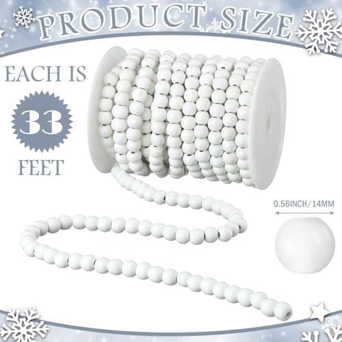 Giegxin 2 Pcs Wood White Christmas Bead Garland 66 Feet in Total Farmhouse - Image 3