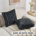 FUTEI Pack of 2 Faux Mink Fur Throw Pillow Covers 26x26 Inch, Dark Grey - Image 4