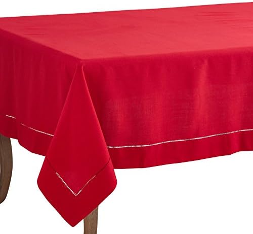 SARO LIFESTYLE Hemstitched Border Tablecloth, Red, 70"x160" by SaroLifestyle
