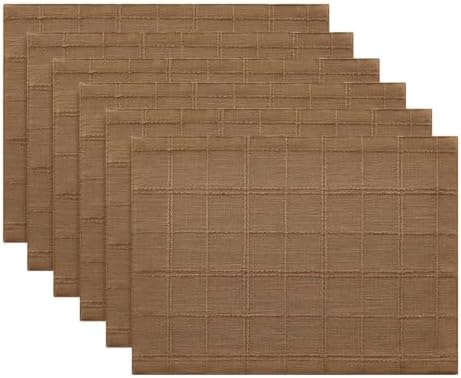 ZeeMart Linen Checked Farmhouse Placemats Set of 6, Roasted Brown 13x19in - Image 7