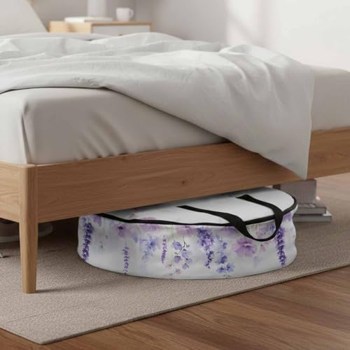 Spring Flower Round Storage Bag 36 Inch, Idyllic Purple Lavender Clothes Storage Container with Handles Heavy Duty Organizer for Comforter, Bedding & Holiday Wreaths - Image 6